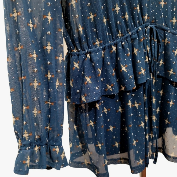 Style & Co. Teal Printed Ruffle Top - Picture 5 of 9